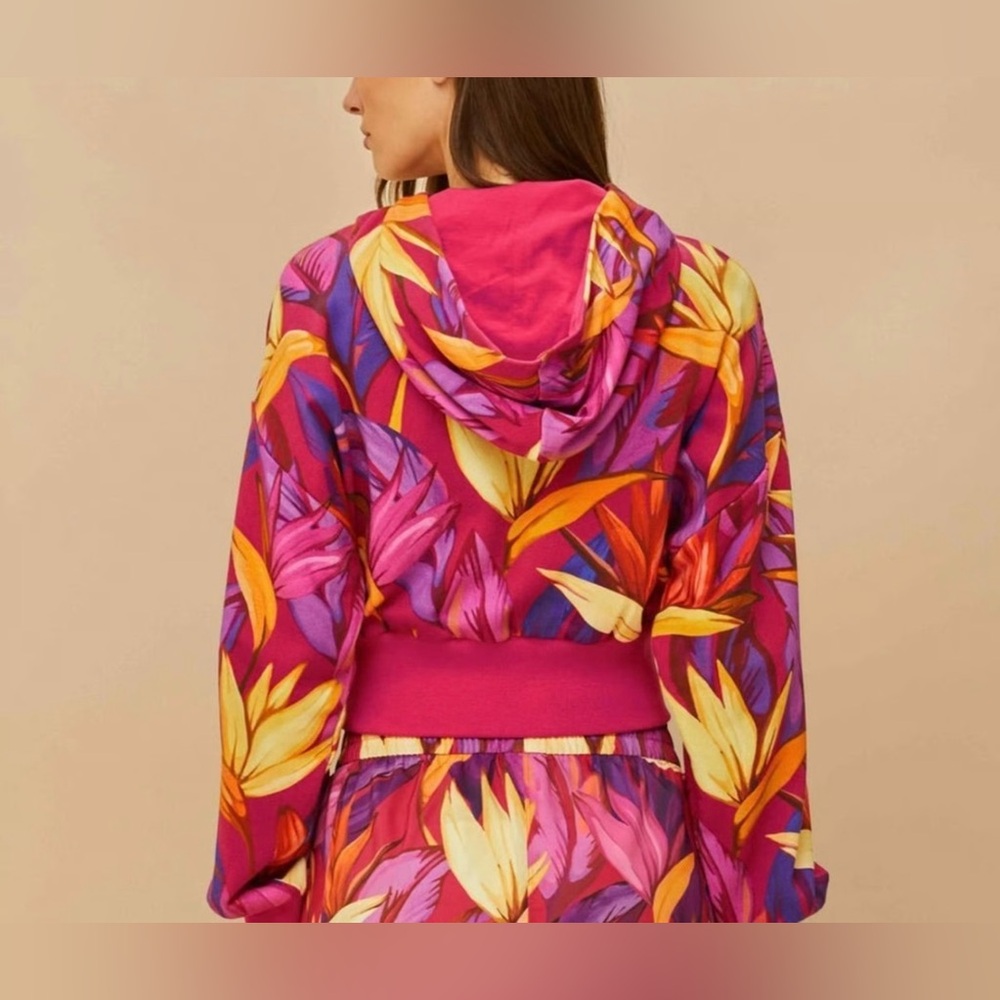 Adidas x Farm Rio Wmns Crop Top Hoodie Bold Pink/Spring Yellow Sz: Various ~ NWT - Picture 11 of 12
